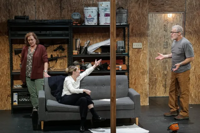 Karen Ziemba as Slipper, Anna Roman as Ashley and Marc Kudisch as Rock in L.B. Browne’s “Safe House”.